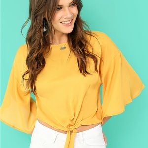 Knot Front Flounce Sleeve Top